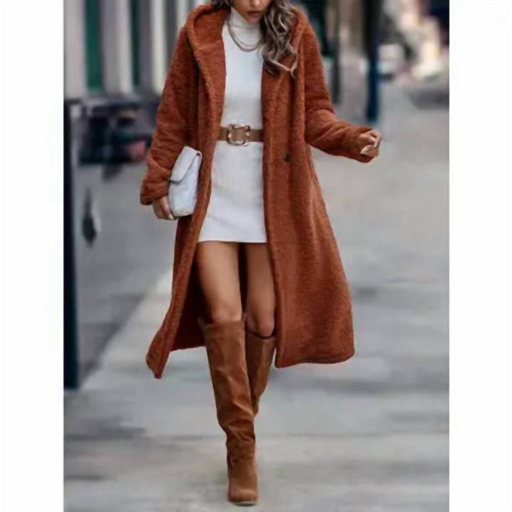 NEW ELOOK teddy hooded coat in rust
